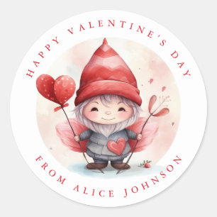 Valentine Gnome Nom personnalisé Stickers ronds