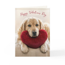 Valentine Golden Retriever with Heart Pillow