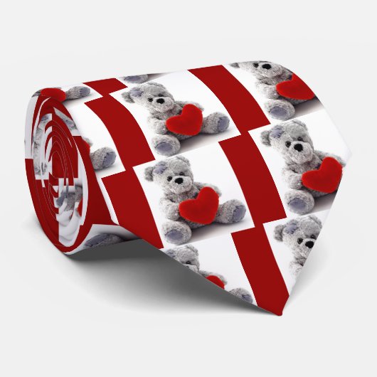 Valentine Grey Teddy Bear tenant une Cravate de co (Roulé)