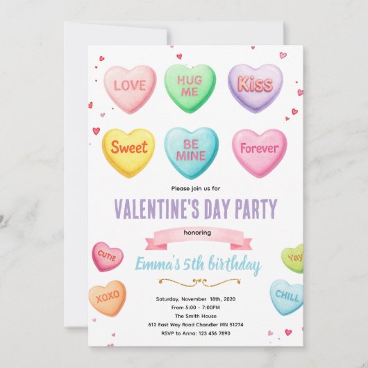Valentine heart candy party invitation (Devant)