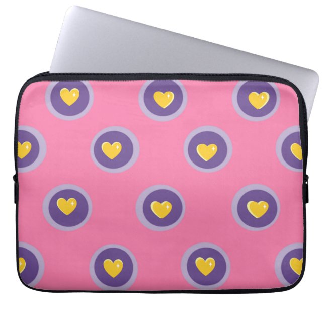 Valentine Heart Pattern with Circles – Cute Pink Laptop Sleeve (Voorkant)