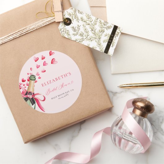 Valentine Hearts Bubbly Whimsical Bridal Shower Ronde Sticker (Geschenken)