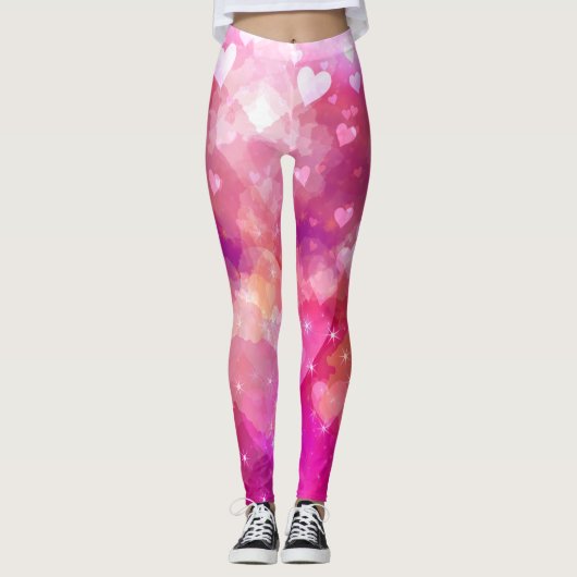 Valentine Hearts nuage rose étincelant Leggings (Devant)
