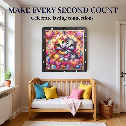 Valentine Kitten Hug Heart Wall Vierkante Klok