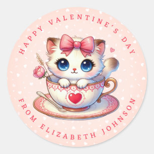 Valentine Kitten Nom personnalisé Stickers ronds