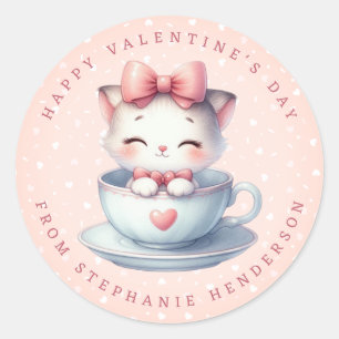 Valentine Kitten Nom personnalisé Stickers ronds