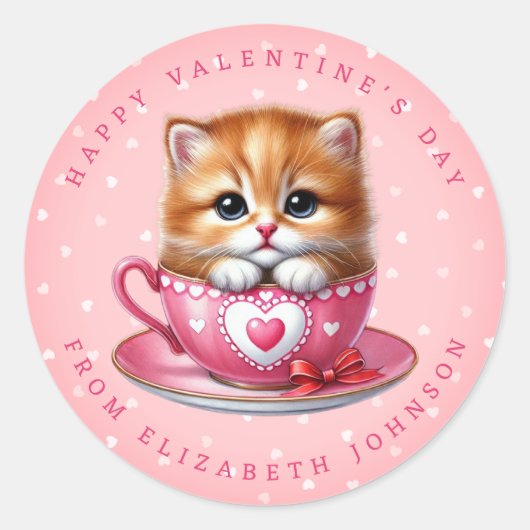 Valentine Kitten Nom personnalisé Stickers ronds (Devant)