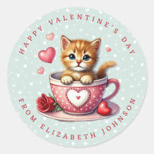 Valentine Kitten Nom personnalisé Stickers ronds