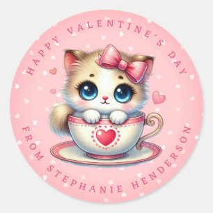 Valentine Kitten Nom personnalisé Stickers ronds