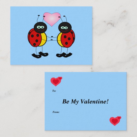 Valentine Ladybugs en Love Mini Cartes pour enfant (Devant / Derrière)