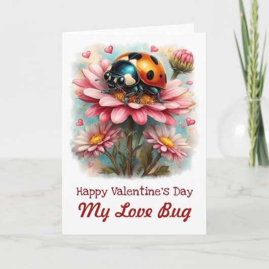 Valentine Love Bug on Blossoms Rose Kaart (Voorkant)
