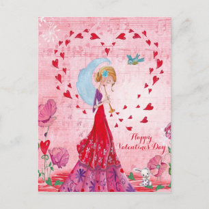 Valentine Love Music Girl   Postcard Feestdagenkaart