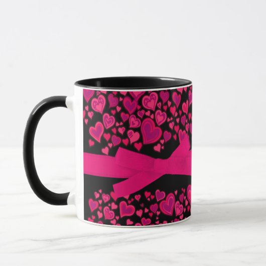 "Valentine love you" coeurs rouge rose noir mug (Gauche)
