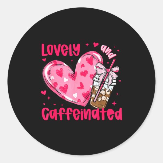 Valentine Lovely &amp; Caffeinated Coffee Lover Co Ronde Sticker (Voorkant)