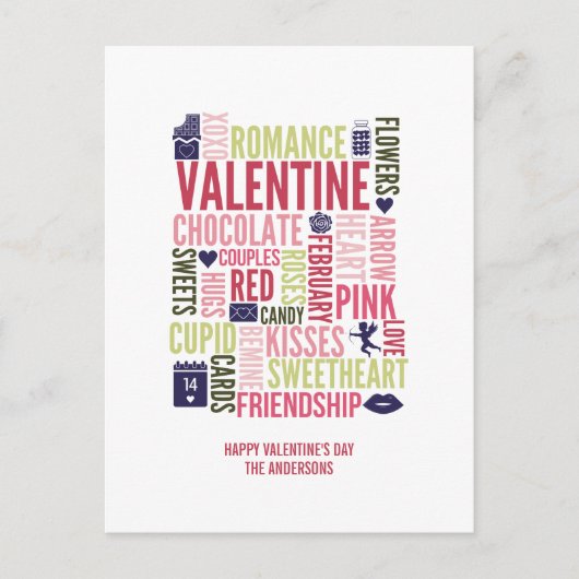 Valentine Mots Valentine's Day Carte postale (Devant)