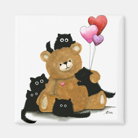 Valentine Ours et Chats noirs par Bihrle Magnet (Devant)
