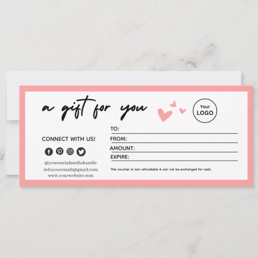Valentine Pink Elegant Gift Certificate  (Voorkant)