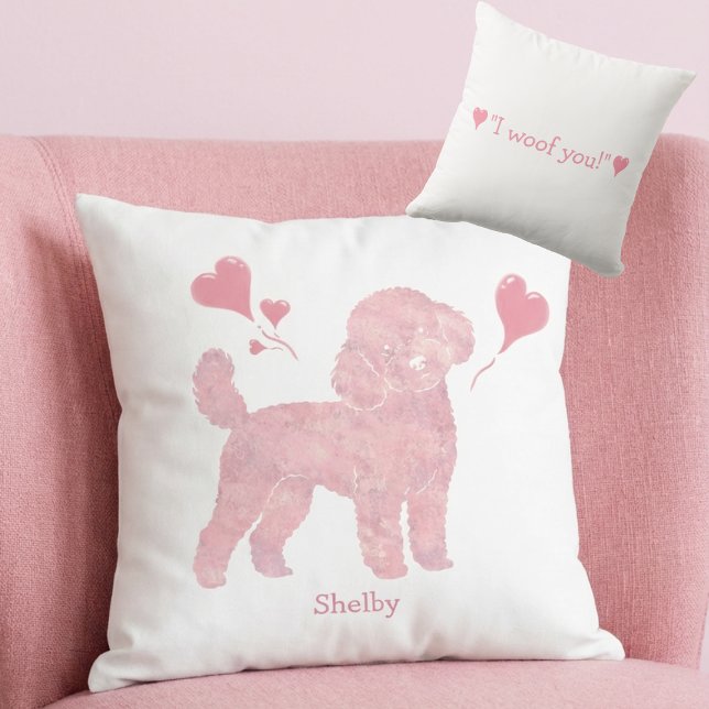 Valentine Pink Poodle Pillow with Custom Name Kussen (Creator heeft geüpload)
