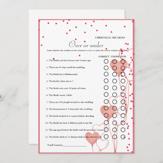 Valentine Plus ou sous la nage jeu de douche Carte (Devant / Derrière)