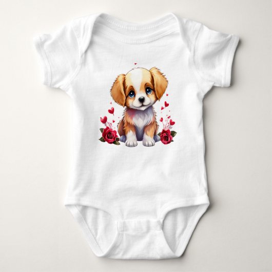 Valentine Puppy, Whimsical Valentine, Personalized Romper (Voorkant)