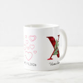 Valentine Red Heart Floral Letter X Initial Mug (Devant droit)