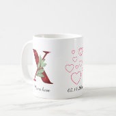 Valentine Red Heart Floral Letter X Initial Mug (Devant gauche)