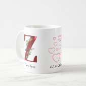 Valentine Red Heart Floral Letter Z Initial Mug (Devant gauche)