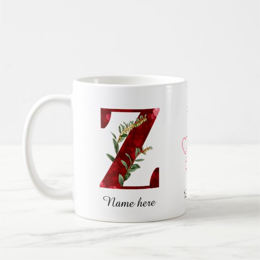 Valentine Red Heart Floral Letter Z Initial Mug (Gauche)