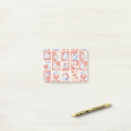 Valentine Retro Liefde Knuffels Cute Patroon Post-it® Notes (Op bureau)