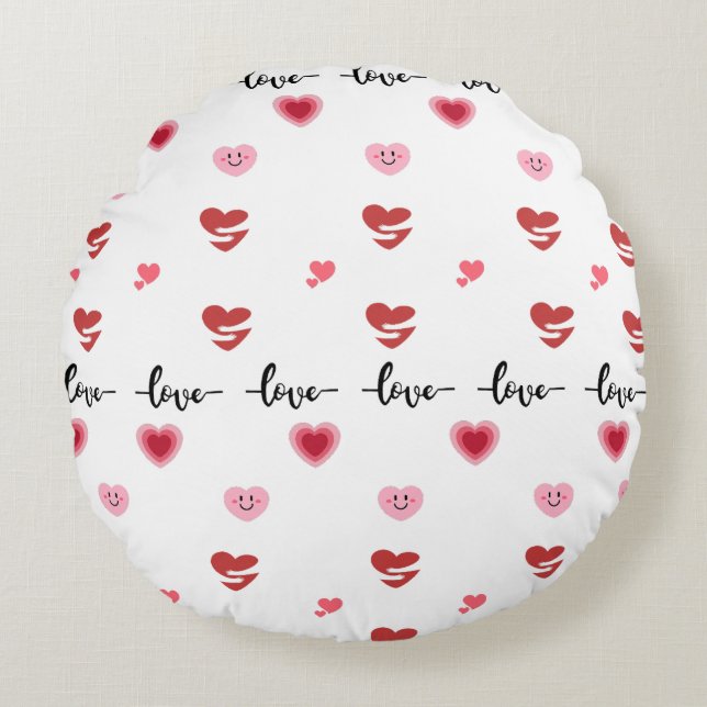 Valentine Round Pillow love text Rond Kussen (Voorkant)