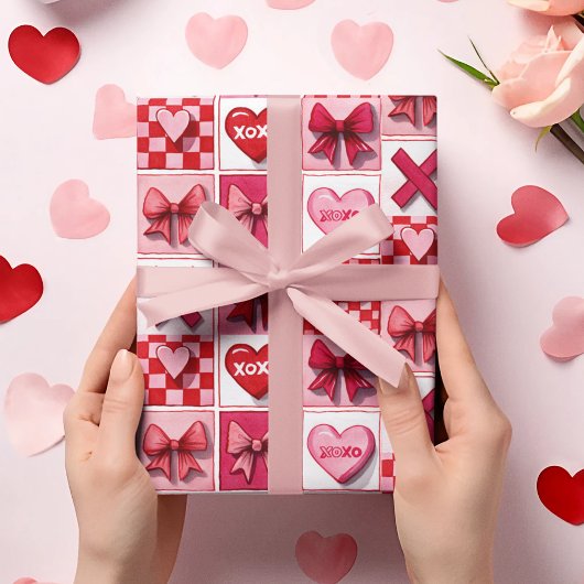Valentine’s Day Wrapping Paper Pink & Red Elements Cadeaupapier