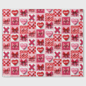 Valentine’s Day Wrapping Paper Pink & Red Elements Cadeaupapier (Vlak)