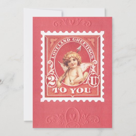Valentine Salutations Cupide carte rouge timbre (Devant)