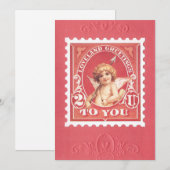 Valentine Salutations Cupide carte rouge timbre (Devant / Derrière)