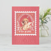 Valentine Salutations Cupide carte rouge timbre (Debout devant)