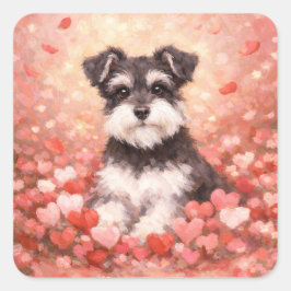 Valentine Schnauzer with Hearts Vierkante Sticker
