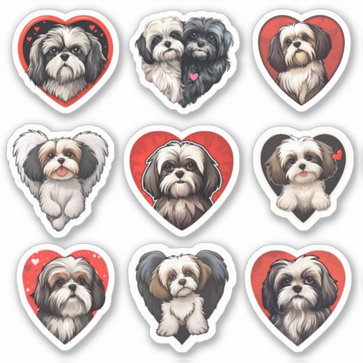 Valentine Shih Tzu Chien ensemble de 9 autocollant (Devant)