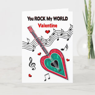 Valentine You Rock My World Hart Gitaar Muziek Feestdagen Kaart