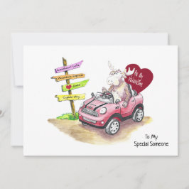 Valentinemoose in auto 5x7 platte kerstkaart