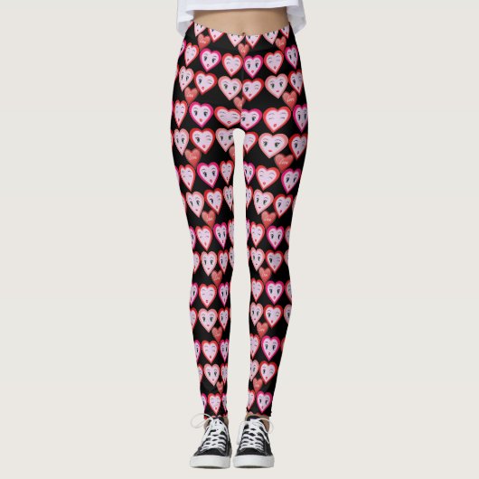 Valentines Aimer Candy Coeurs et visages Leggings (Devant)