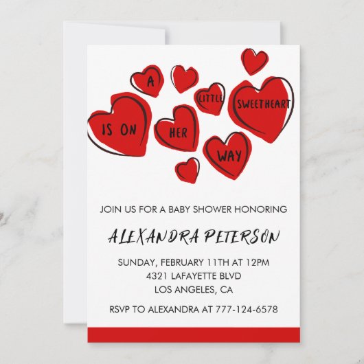 Valentines baby shower invitation coeur doux rouge (Devant)