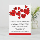 Valentines baby shower invitation coeur doux rouge (Debout devant)