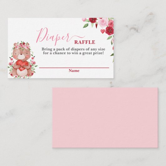 Valentines Bear Baby shower Diaper Carte Raffle (Devant / Derrière)