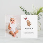 Valentines Bear Photo 1st Birthday Invitation (Debout devant)