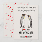 Valentines Carte Penguin Personnalisé Romantique (Devant / Derrière)