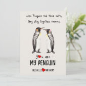 Valentines Carte Penguin Personnalisé Romantique (Debout devant)