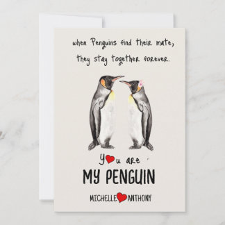 Valentines Carte Penguin Personnalisé Romantique
