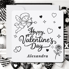 Valentines Cherub & Romantic Doodle Personalized Feestdagenkaart
