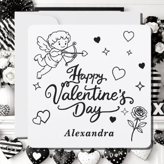 Valentines  Cherub & Romantic Doodle Personalized  Feestdagenkaart