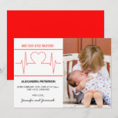 Valentines coeur faire-part de naissance battre ro (Devant / Derrière)